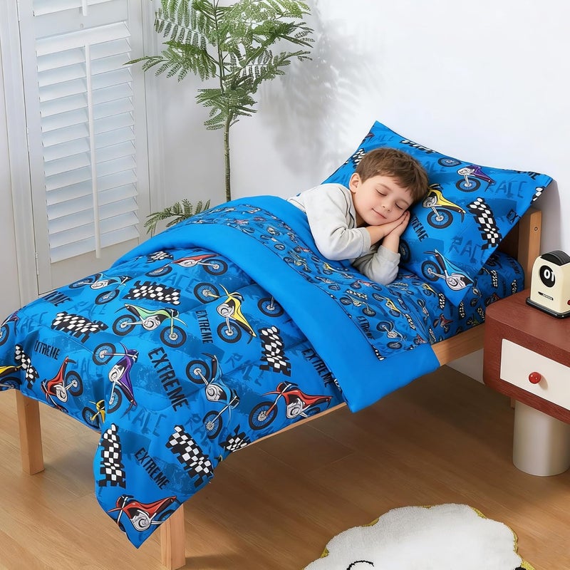 lasoftan Toddler Bedding Set, Toddler Bed Comforter Sets for Girls, Toddler Bed Set, Motorcycle Printed - Image 5